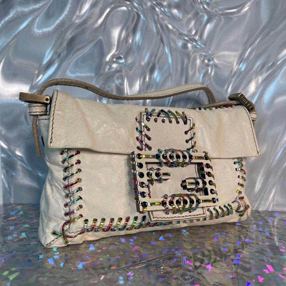 Fendi Off White Leather Micro Shoulder Baguette